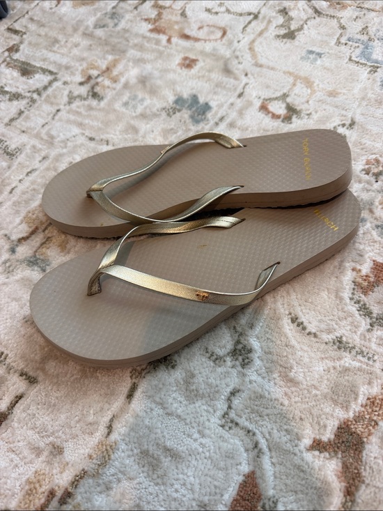 Tory Burch Shoes - Tory Burch Metallic Gold-Trim Flip Flop Sandals size 6